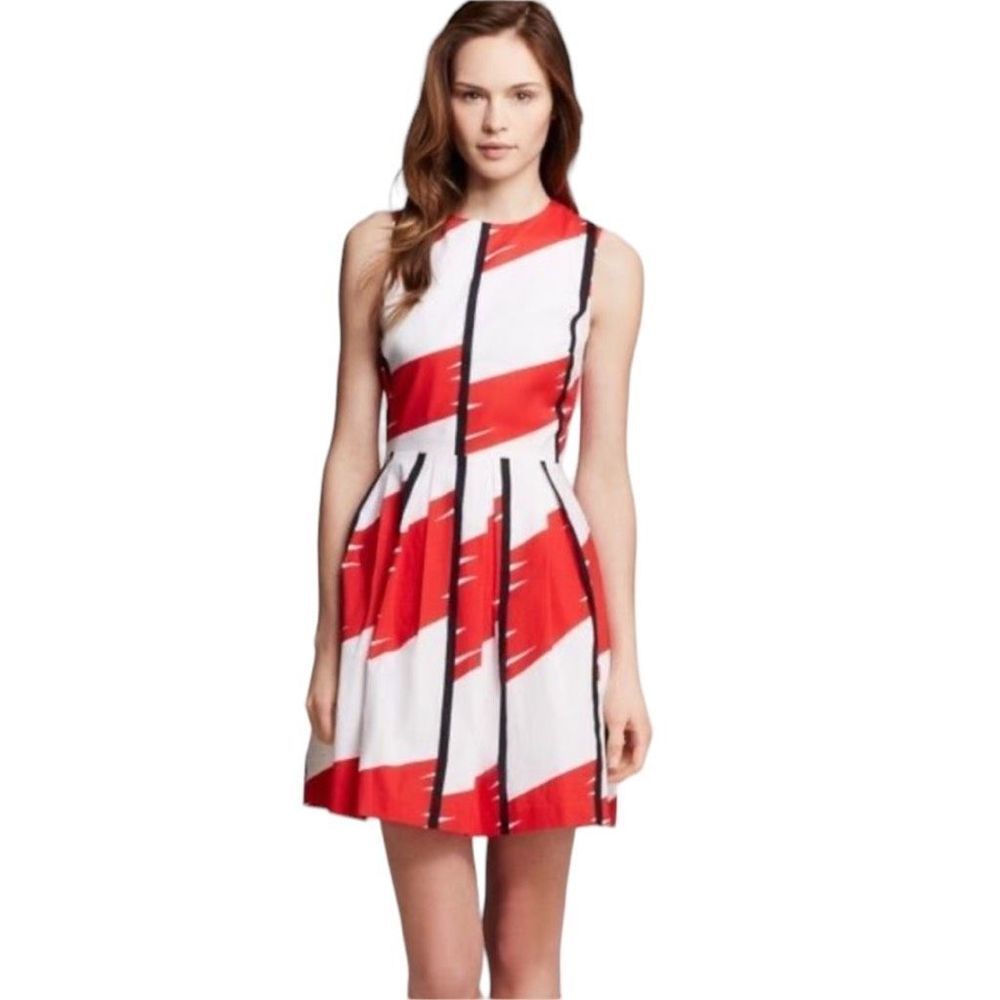 Vince Camuto Women's Red White Pleated Fit And Flare Dress Size 10